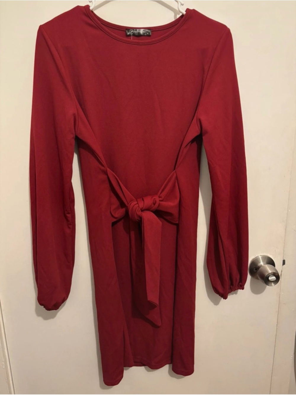 Tie-Front Long Sleeve Red Dress